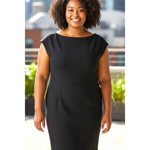 Eileen Fisher Black Dress Womens XL Ponte Side Zip Cap Sleeve Classic Business